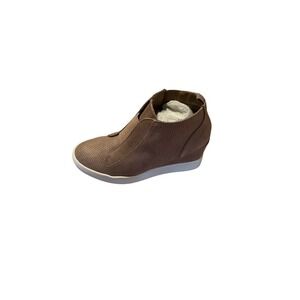 Mia Christie Wedge Brown Leather Round Toe Flat Heel Ankle Zip Booties Size US 7